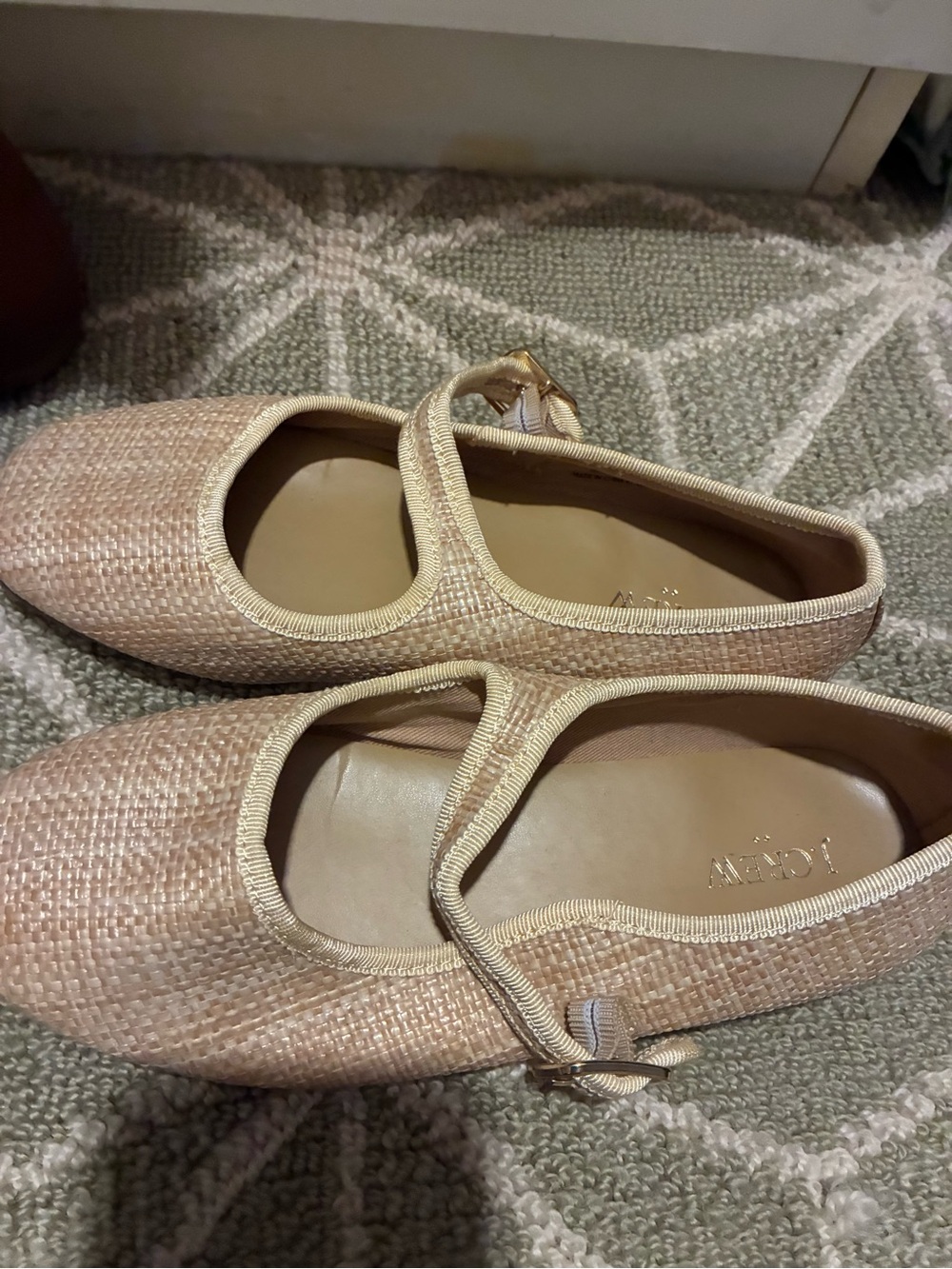 J. Crew Beige Straw Mary Jane Flats with Bow Strap